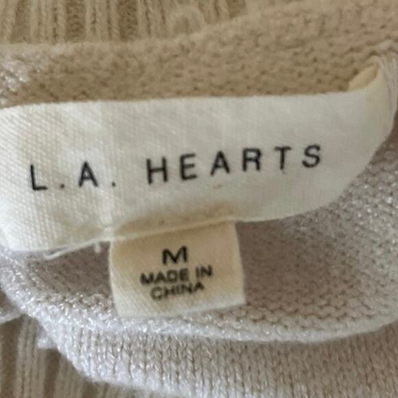 PacSun L.A Hearts Cream Long Sleeve Crew Neck Knit Checked Crop Sweater Top M - Picture 3 of 4